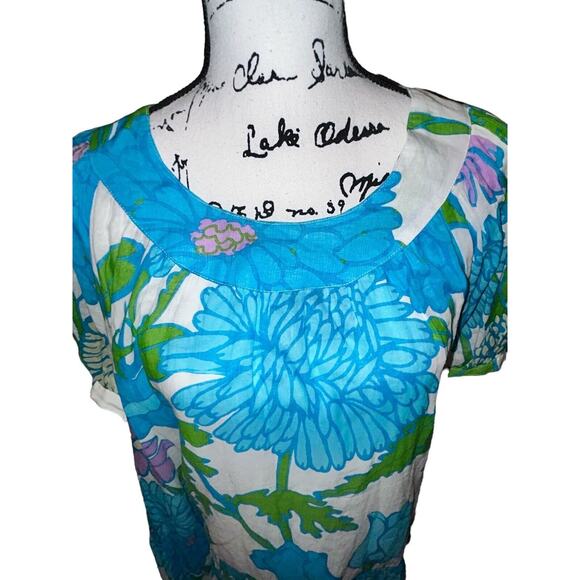 Olivia James The Label Anna Midi Dress Womens Medium Mod Floral Aqua Pockets - Picture 8 of 13
